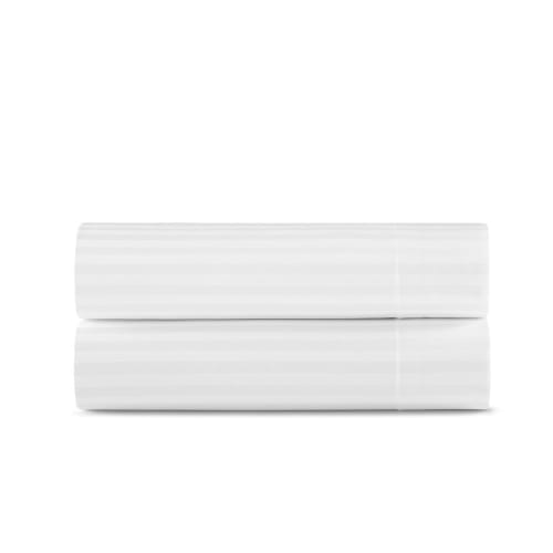 Como by Villa di Lusso T300 Cotton Flat Sheet, Woven Stripe, King 118x119, White